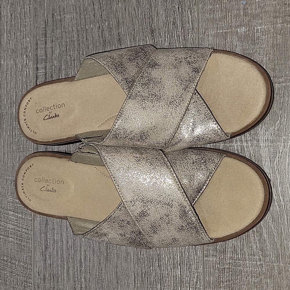 Clarks Declan Ivy Cross Strap Pewter Metallic Sandals